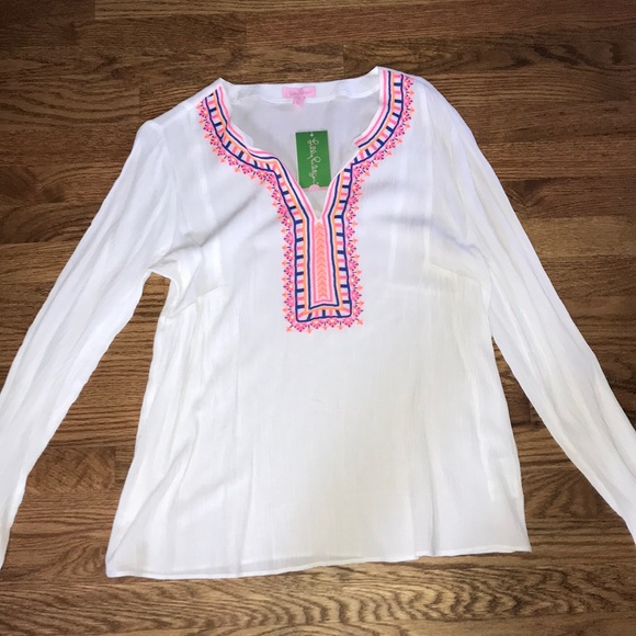 NEW LILLY PULITZER FLOWY WHITE SHIRT WITH TAGS - Picture 1 of 4